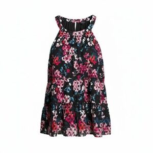 Torrid Womens Floral Eyelet Lace Tiered Halter Top Black Pink Size 4 26/28